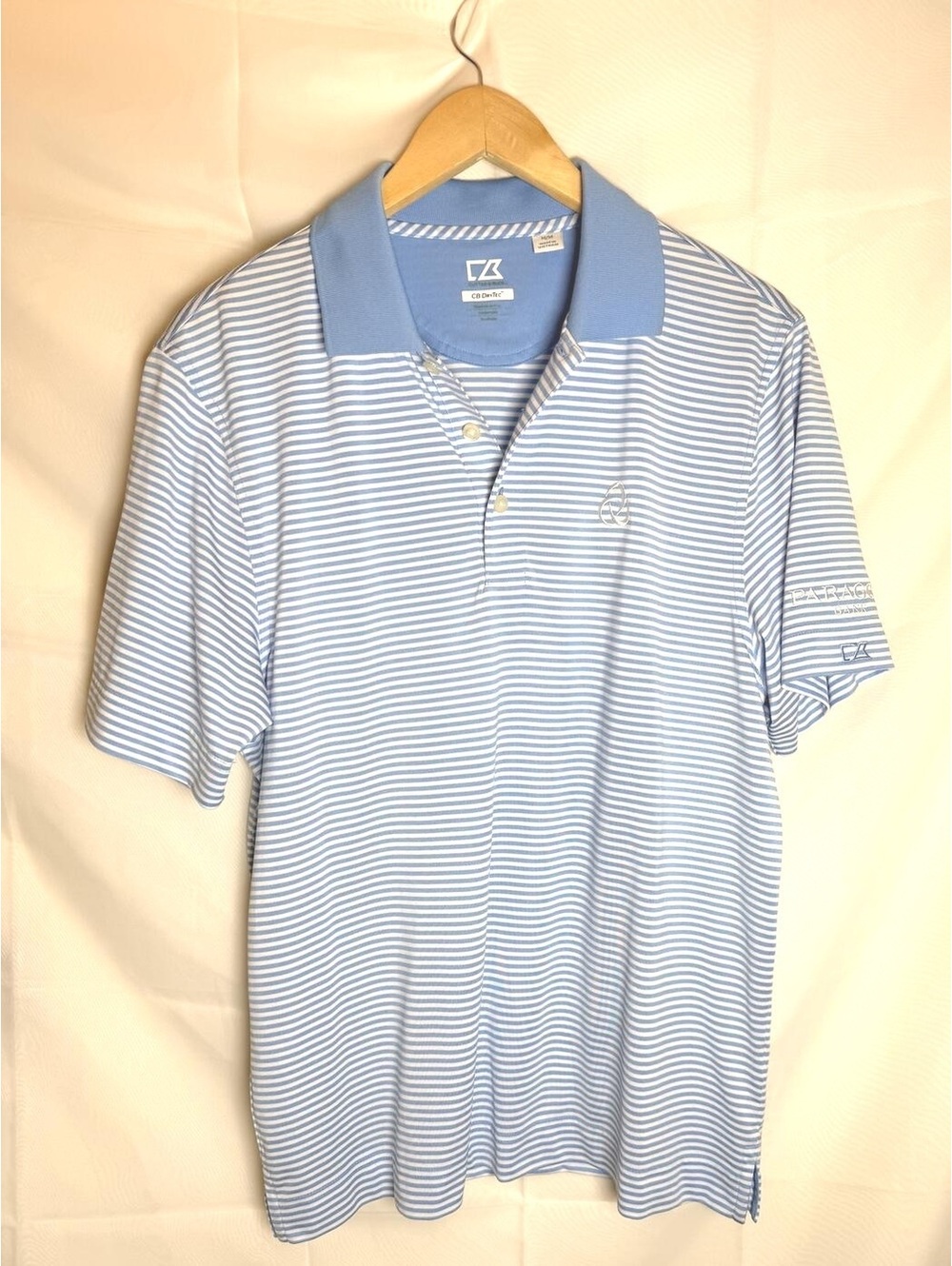 Cutter & Buck CB DryTec Light Blue and White Striped Golf Polo Shirt Men’s M